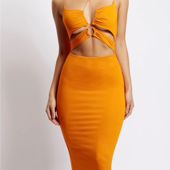 Meshki Orange Slip Dress Cap Sleeve Sweetheart Neckline - Picture 1 of 4